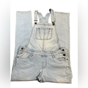 Mossimo Womens XS Light Wash Distressed Denim Overalls Slim‎ Leg Blue Stretch